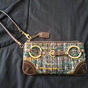 Tweed Wristlet with Gold Accents